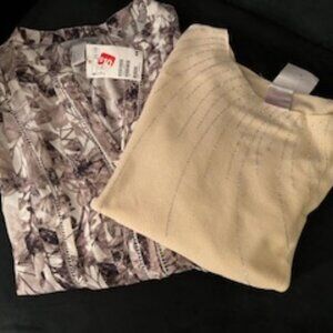 Set of 2 H&M and Luna Sparkle Tops 3/4 Sleeves Taupe Pattern NWT